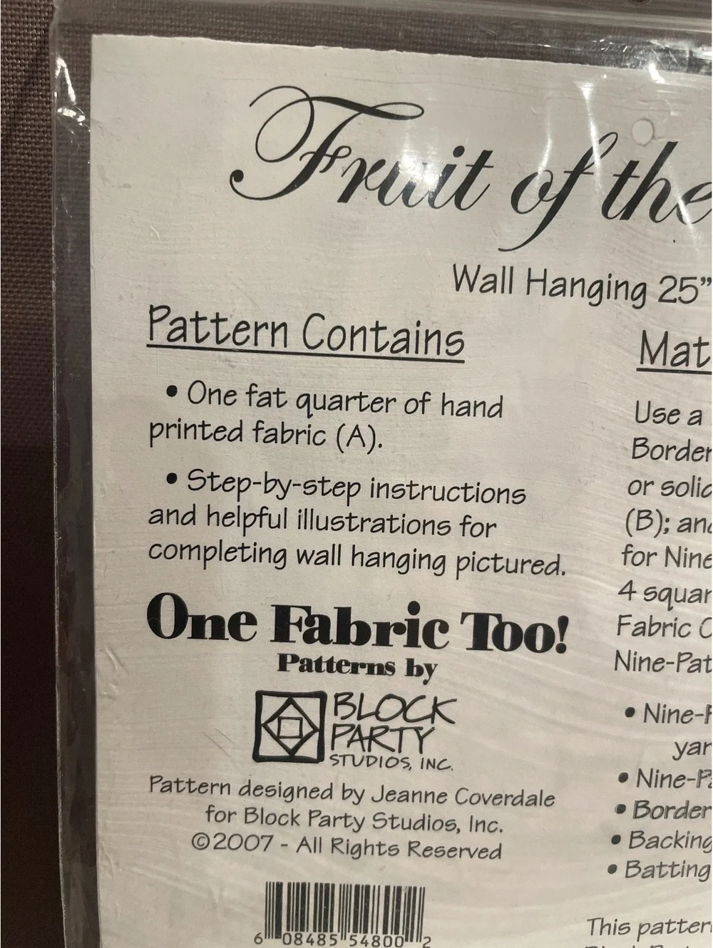 Fruit of the Spirit Quilt Pattern 54800 Block Party Studios Jeanne Coverdale NWT